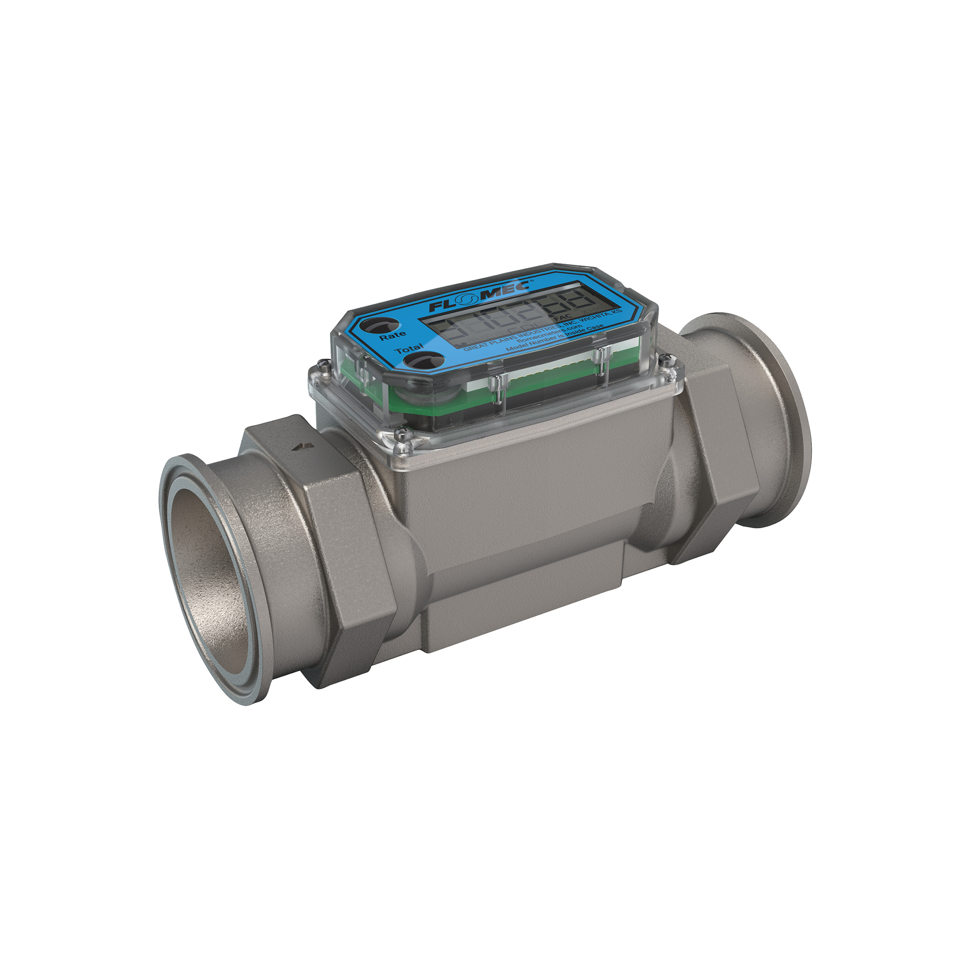 1-1/2" Tri Clamp Turbine Flow Meter, Battery Powered Display, Stainless Steel Body for Petro Chem, Fuel, Water, and Solvents